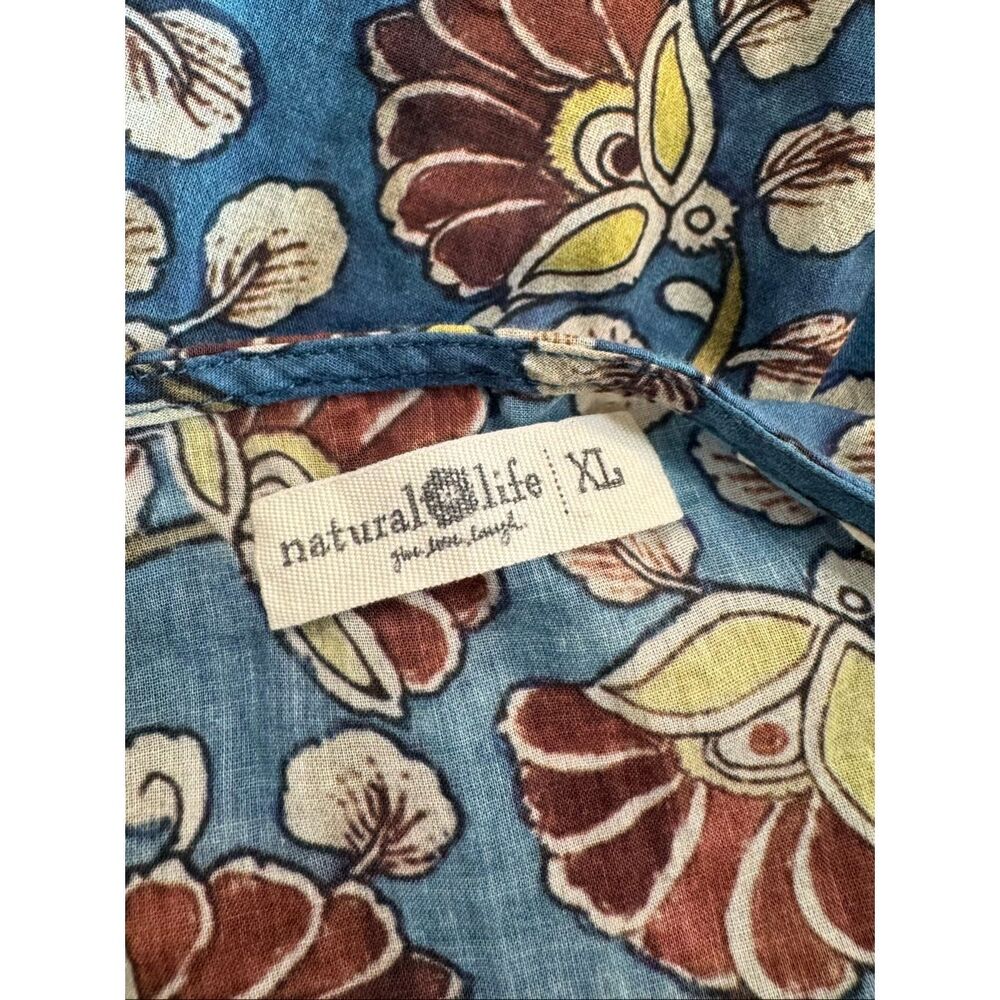 Natural Life Blue Floral Block Print Boho Tiered V-Neck Tunic Dress XL Sundress - Picture 5 of 6